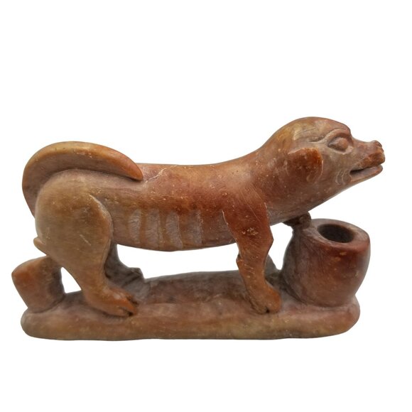 Hand-Carved Stone Dog Figurine With Pot - Picture 1 of 13